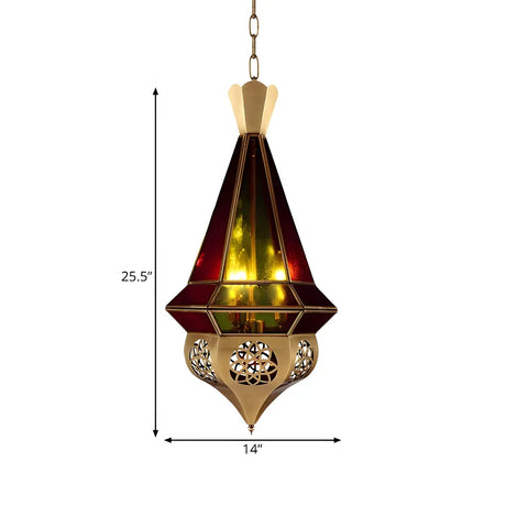 Vintage Brass Bedroom Stained Glass Lantern Chandelier #size