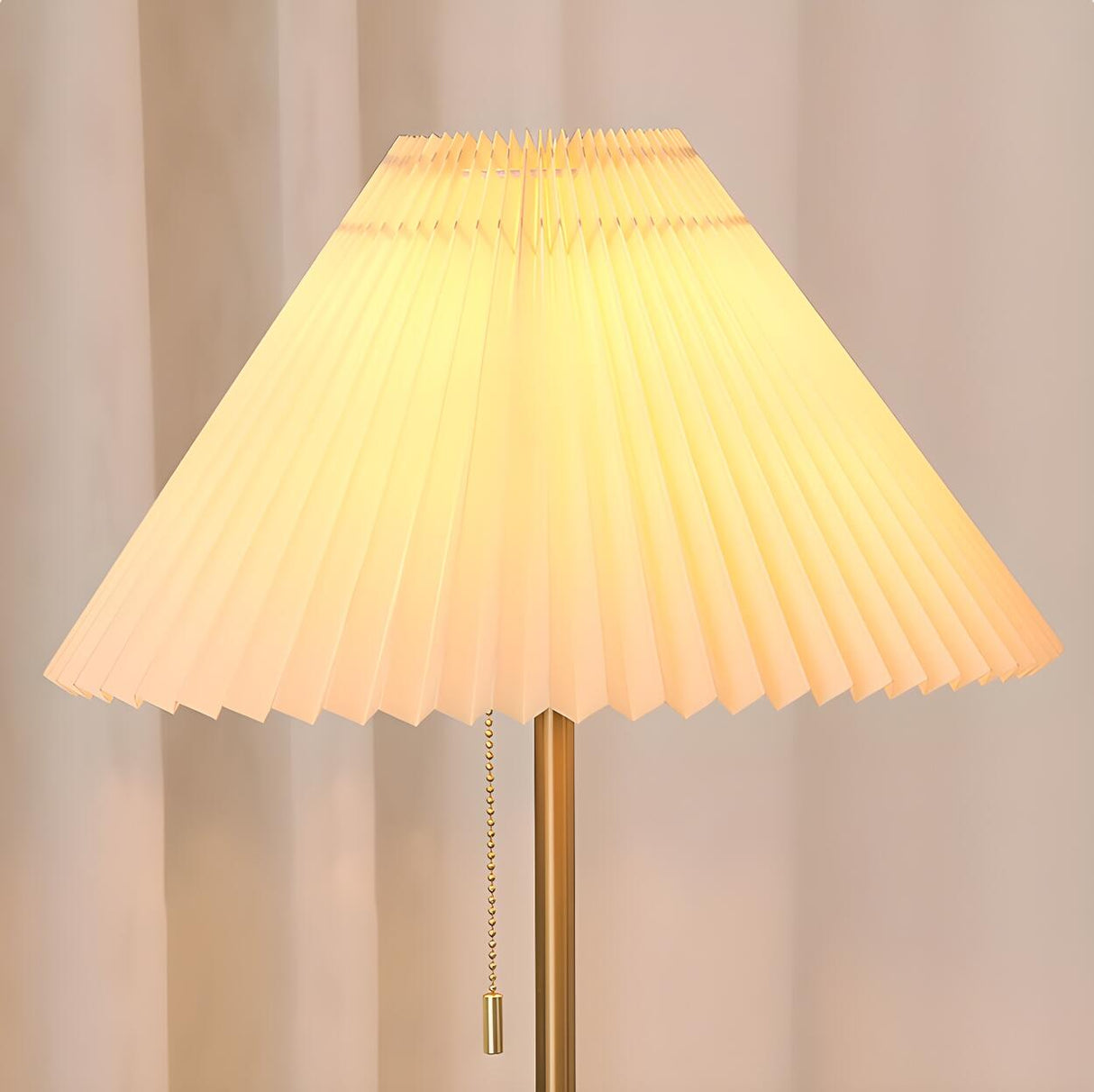 Vintage Brass Beige Floral Living Room Floor Lamp Image - 10