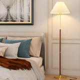 Vintage Brass Beige Floral Living Room Floor Lamp Image - 12