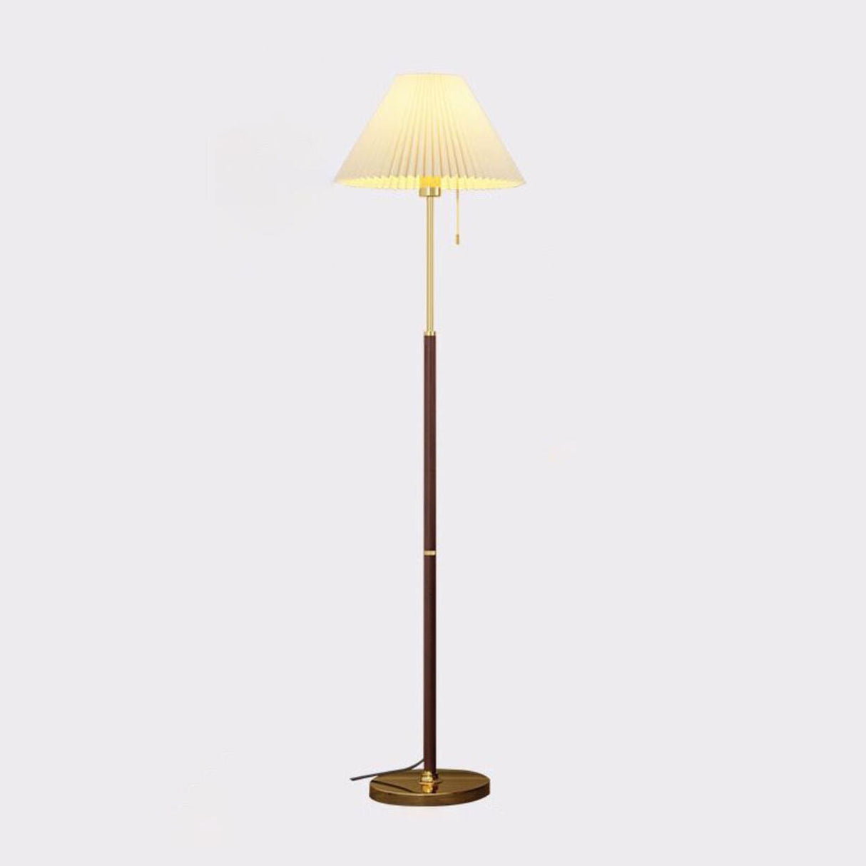 Vintage Brass Beige Floral Living Room Floor Lamp Image - 2