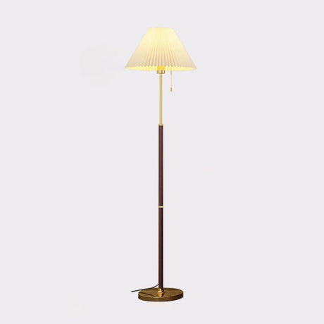 Vintage Brass Beige Floral Living Room Floor Lamp Image - 2