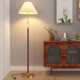 Vintage Brass Beige Floral Living Room Floor Lamp Image - 5