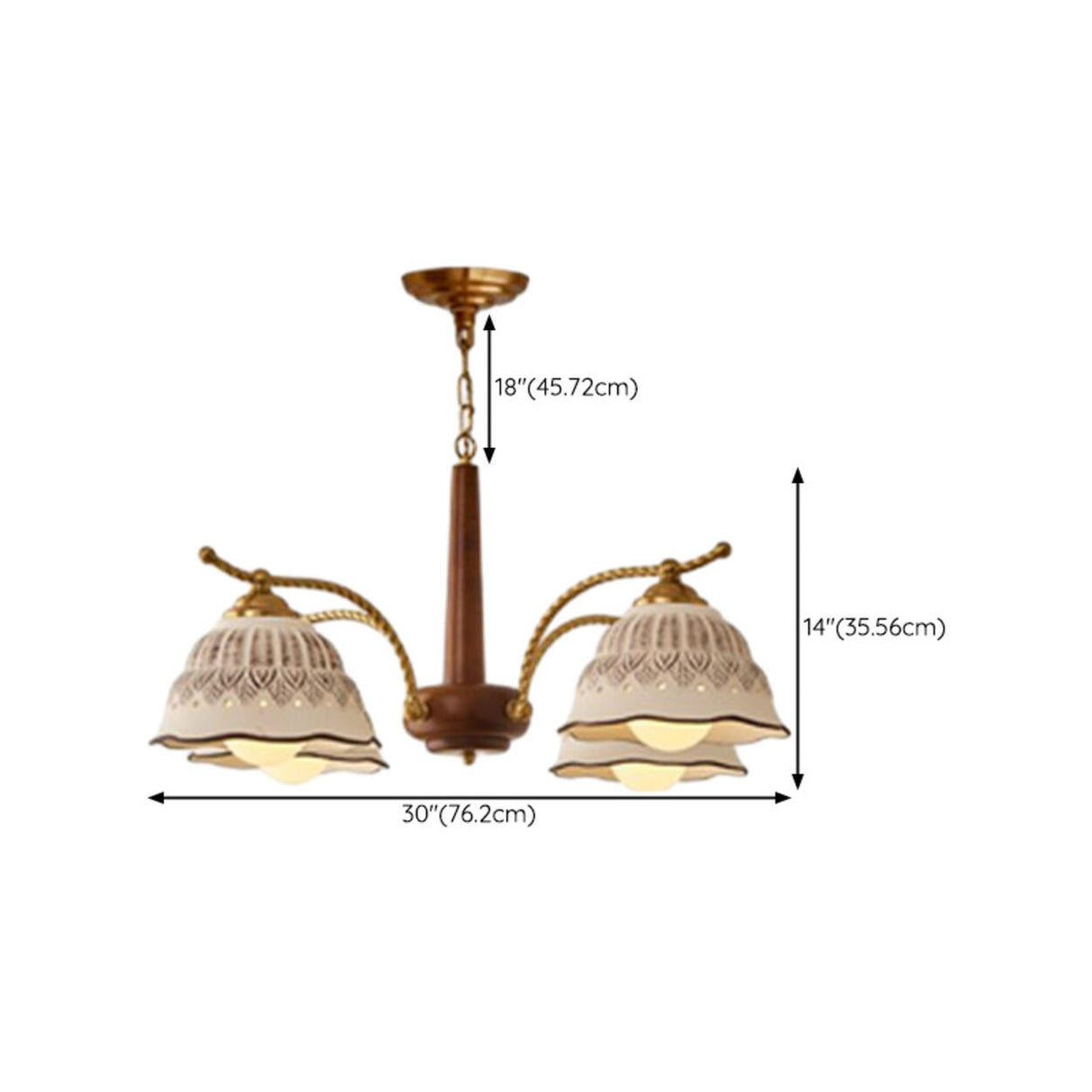 Vintage Brass Ceramics Bell Dome Pendant Chandelier 