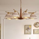 Vintage Brass Ceramics Bell Dome Pendant Chandelier Image - 7