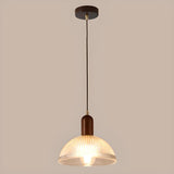 Vintage Brass Clear Glass Dome Pendant Bedroom Image - 2