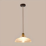Vintage Brass Clear Glass Dome Pendant Bedroom Image - 3