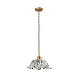 Vintage Brass Clear Glass Flower Pendant Light Image - 5
