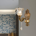Vintage Brass Crystal and Glass Flower Wall Sconce