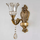 Vintage Brass Crystal and Glass Flower Wall Sconce Image - 4