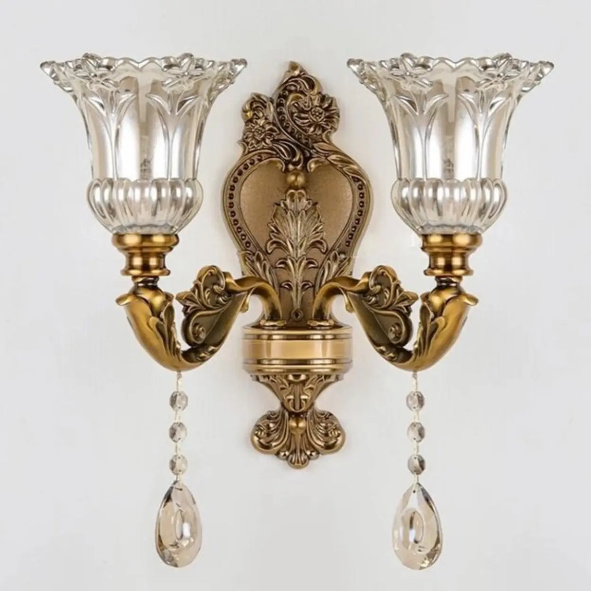 Vintage Brass Crystal and Glass Flower Wall Sconce Image - 5
