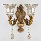 Vintage Brass Crystal and Glass Flower Wall Sconce Image - 5