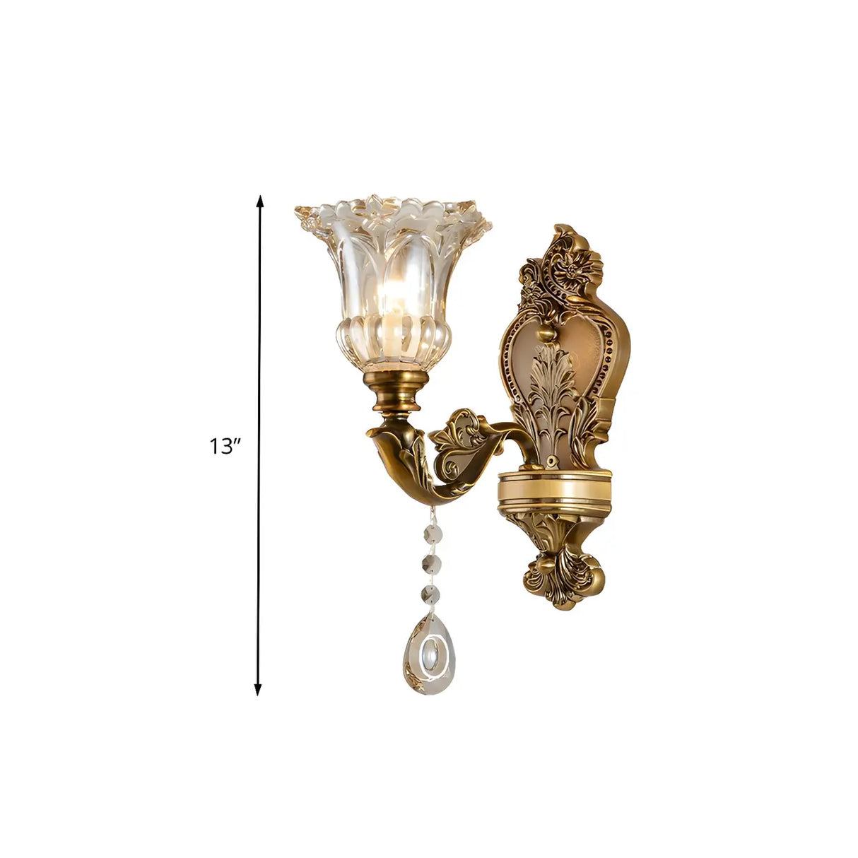 Vintage Brass Crystal and Glass Flower Wall Sconce 