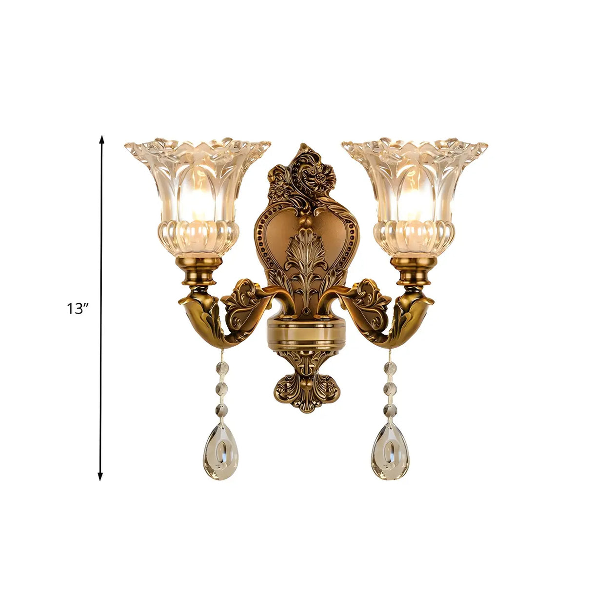 Vintage Brass Crystal and Glass Flower Wall Sconce Image - 12