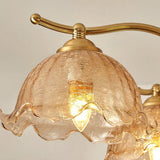 Vintage Brass Floral Amber Glass Chandelier Adjustable Chain Image - 11