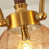 Vintage Brass Floral Amber Glass Chandelier Adjustable Chain Image - 12