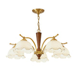 Vintage Brass Floral Amber Glass Chandelier Adjustable Chain Image - 9