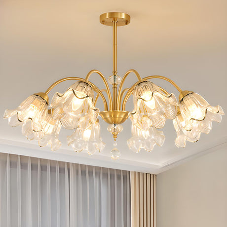 Vintage Brass Floral Clear Glass Petal Chandelier Image - 1