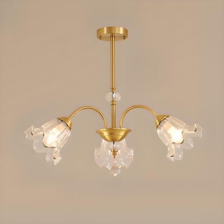 Vintage Brass Floral Clear Glass Petal Chandelier Image - 2