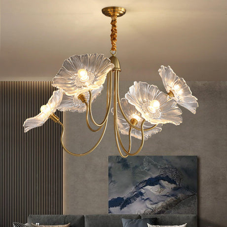 Vintage Brass Floral Glass Chandelier Adjustable Height Image - 1