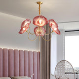 Vintage Brass Floral Glass Chandelier Adjustable Height Image - 21