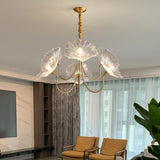 Vintage Brass Floral Glass Chandelier Adjustable Height Image - 8