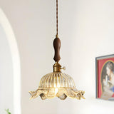 Vintage Brass Flower Clear Glass Pendant Light Image - 10