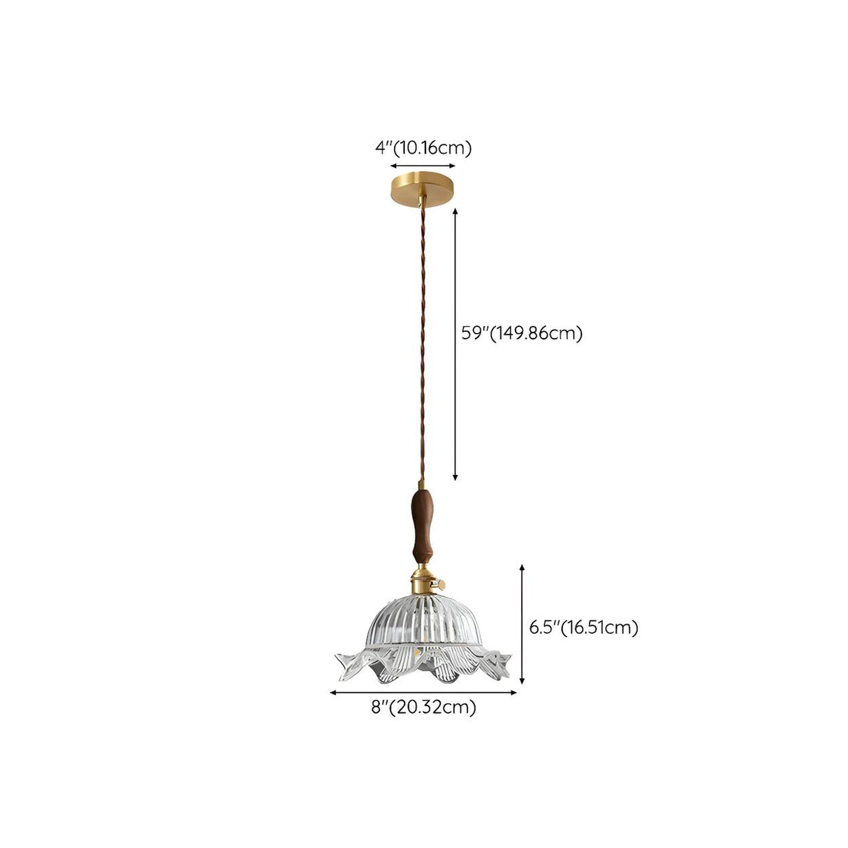 Vintage Brass Flower Clear Glass Pendant Light 