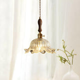 Vintage Brass Flower Clear Glass Pendant Light Image - 3