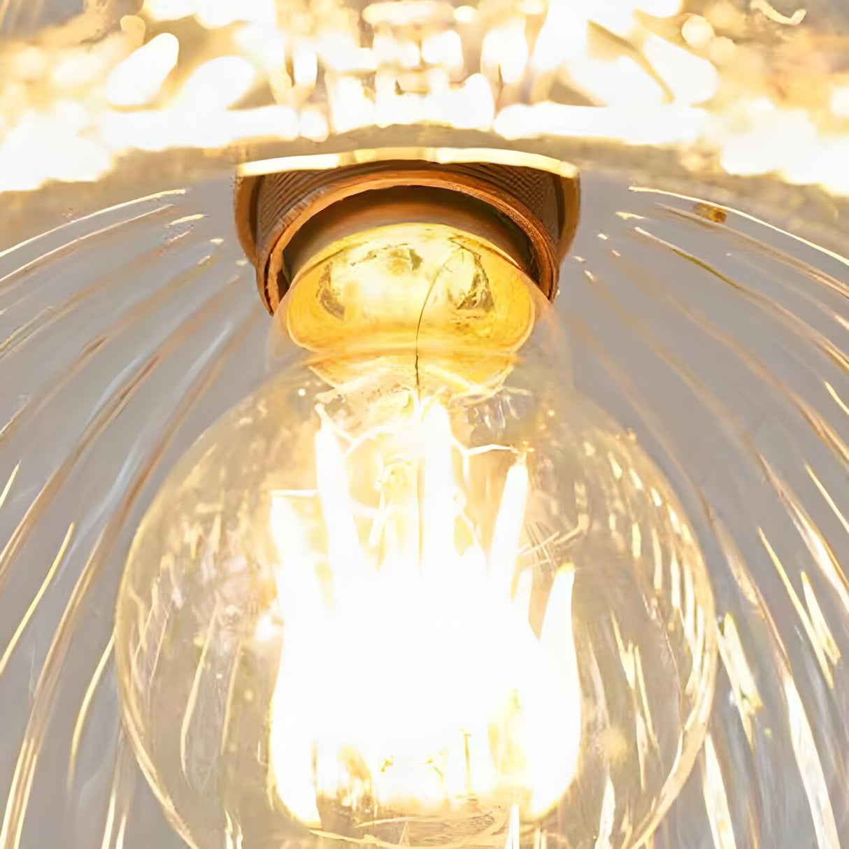Vintage Brass Flower Clear Glass Pendant Light Image - 8