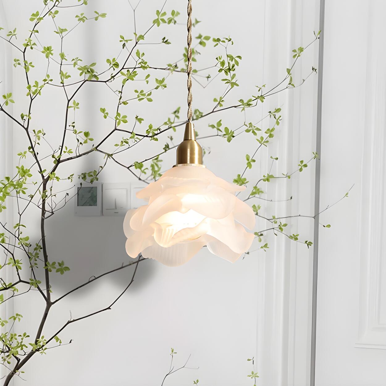 Vintage Brass Flower Frosted Glass Pendant Light – Homebaa