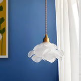 Vintage Brass Flower Frosted Glass Pendant Light Image - 5