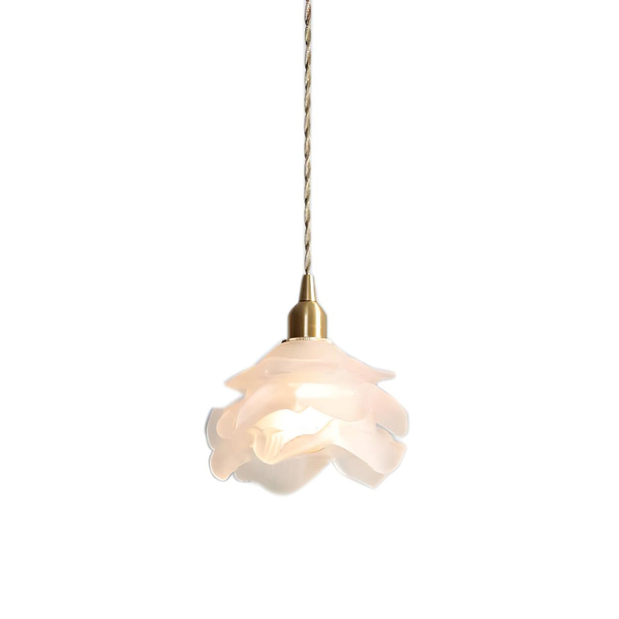 Vintage Brass Flower Frosted Glass Pendant Light Image - 6