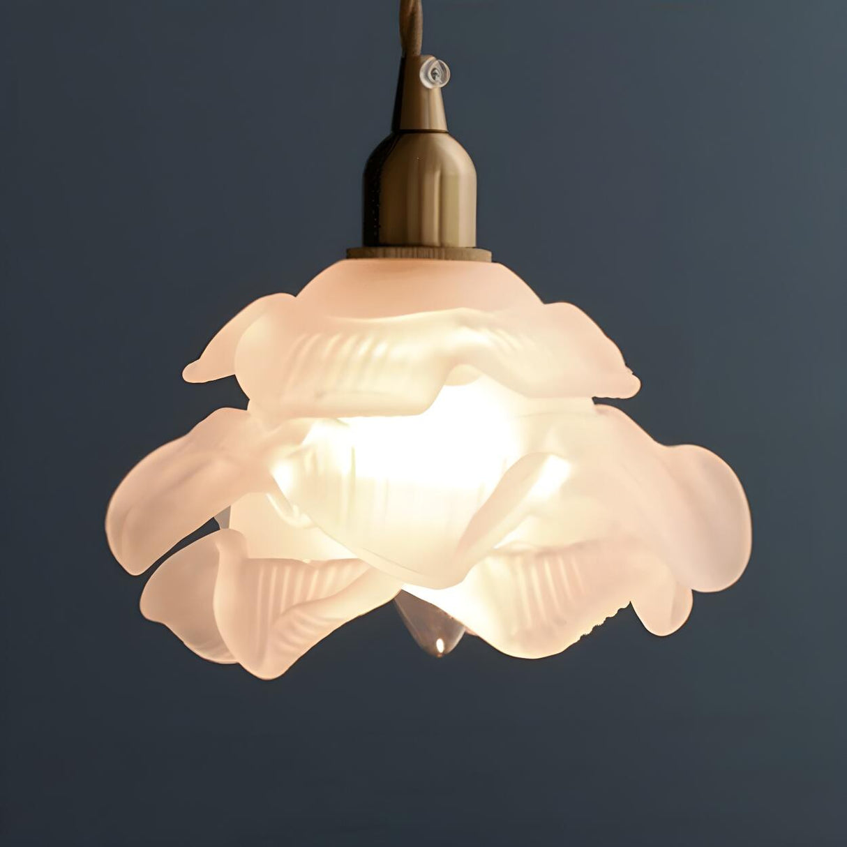Vintage Brass Flower Frosted Glass Pendant Light Image - 7