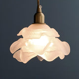 Vintage Brass Flower Frosted Glass Pendant Light Image - 7