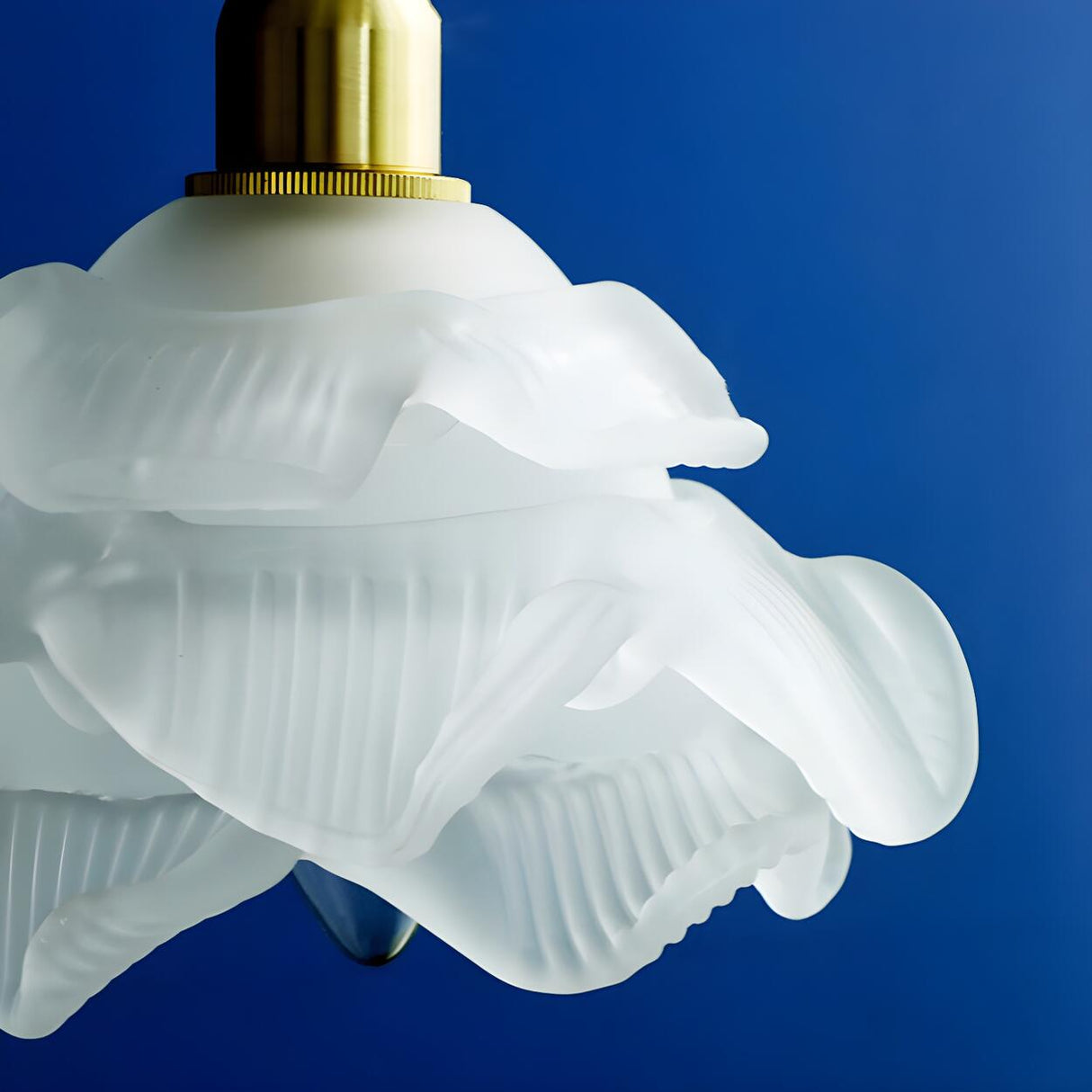 Vintage Brass Flower Frosted Glass Pendant Light Image - 9