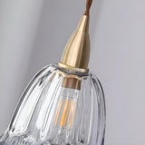 Vintage Brass Flower Gray Clear Glass Pendant Light Image - 10