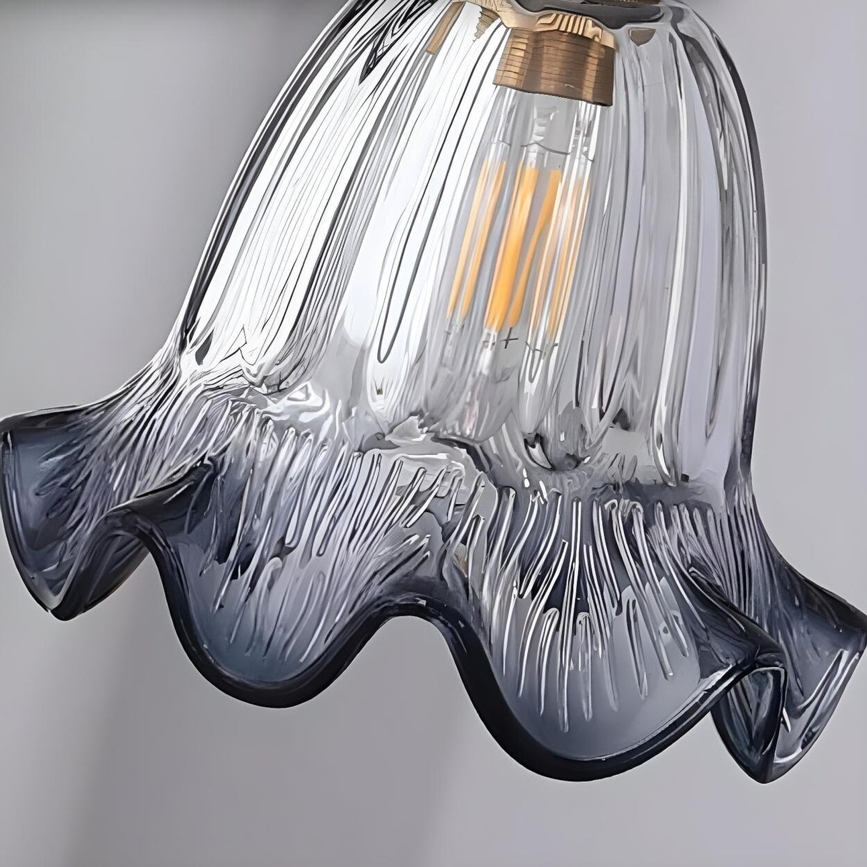 Vintage Brass Flower Gray Clear Glass Pendant Light Image - 11