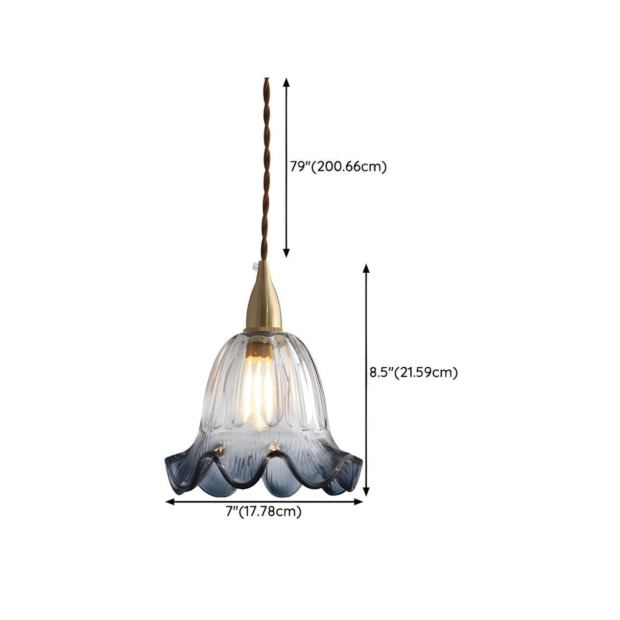 Vintage Brass Flower Gray Clear Glass Pendant Light 
