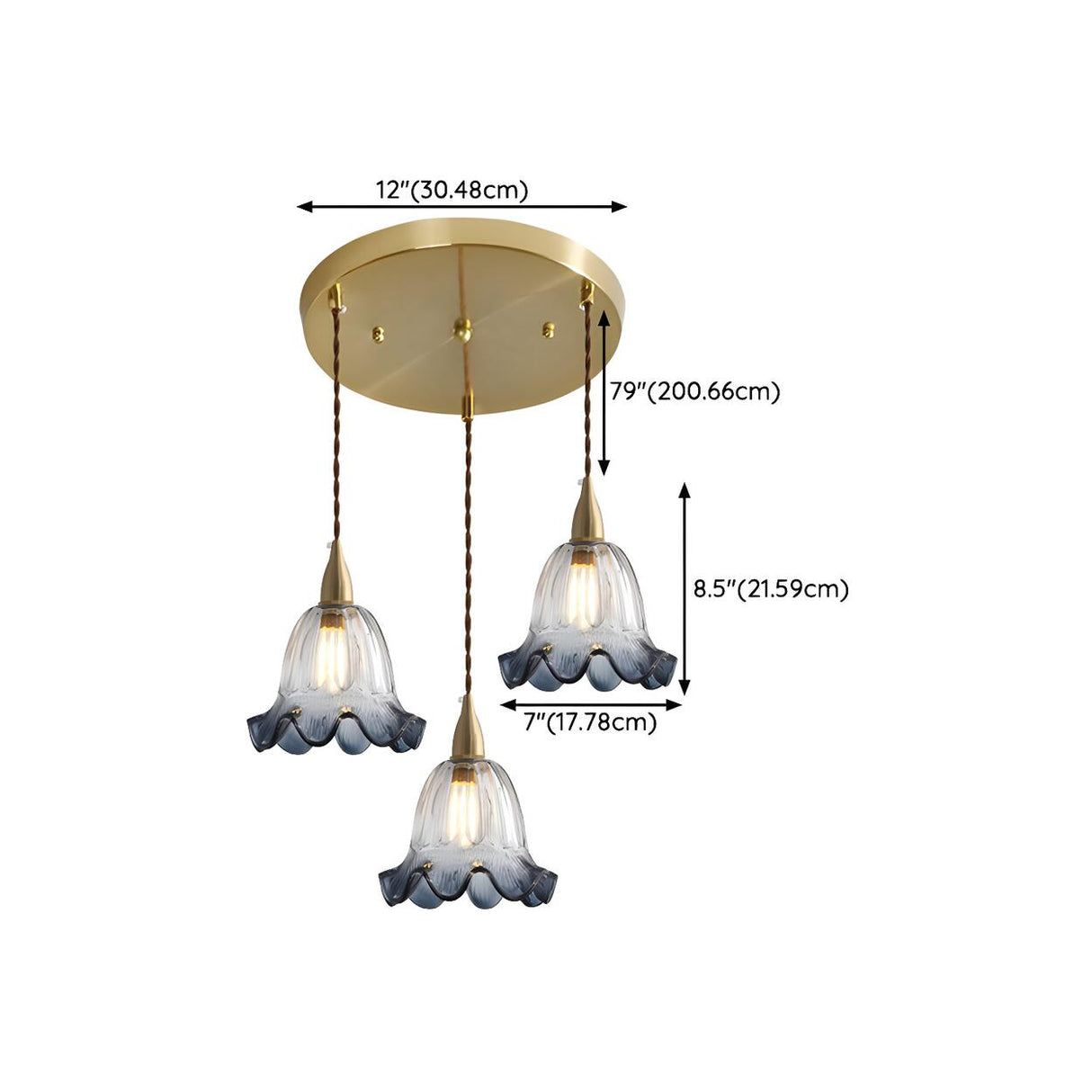 Vintage Brass Flower Gray Clear Glass Pendant Light Image - 15