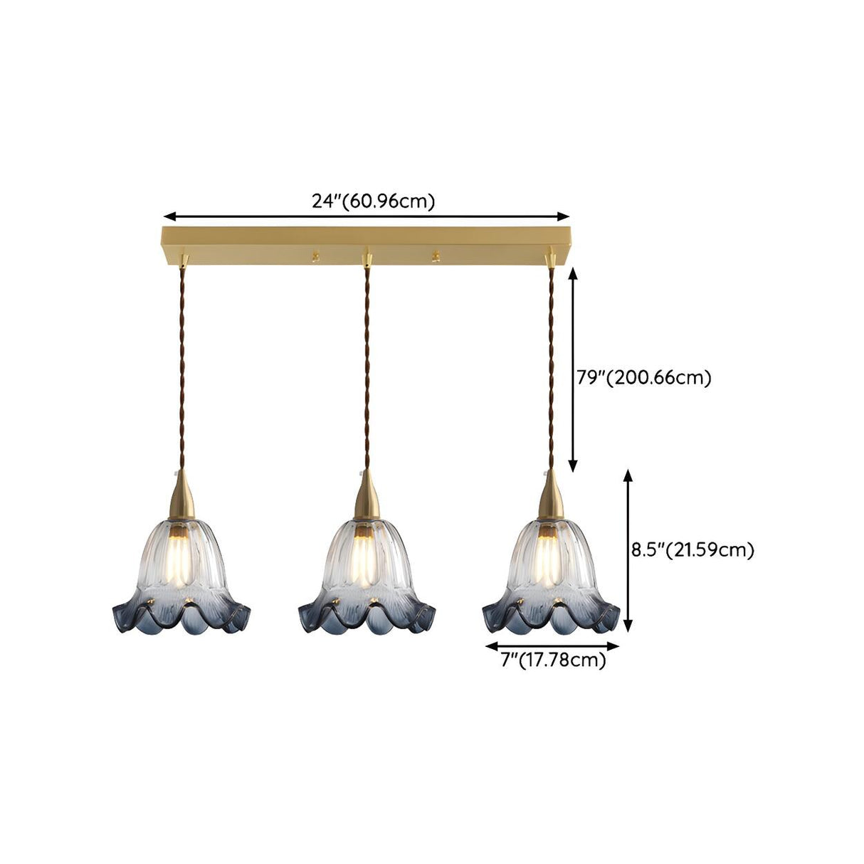 Vintage Brass Flower Gray Clear Glass Pendant Light Image - 16