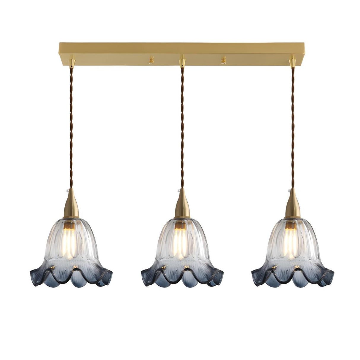 Vintage Brass Flower Gray Clear Glass Pendant Light Image - 3