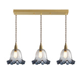 Vintage Brass Flower Gray Clear Glass Pendant Light Image - 3