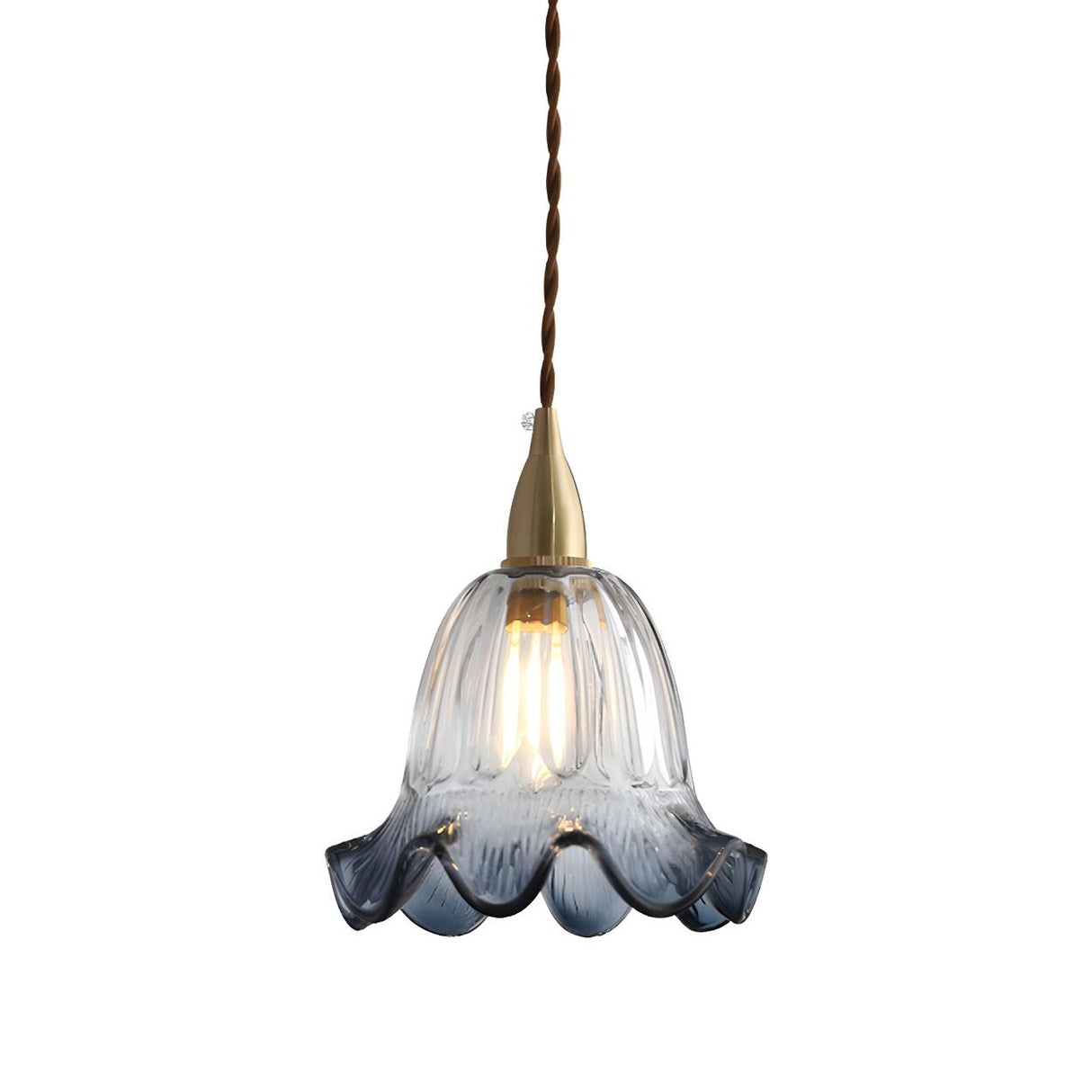 Vintage Brass Flower Gray Clear Glass Pendant Light Image - 7