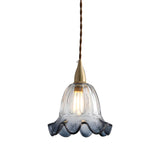 Vintage Brass Flower Gray Clear Glass Pendant Light Image - 7