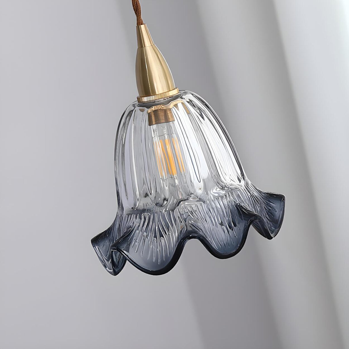 Vintage Brass Flower Gray Clear Glass Pendant Light Image - 8