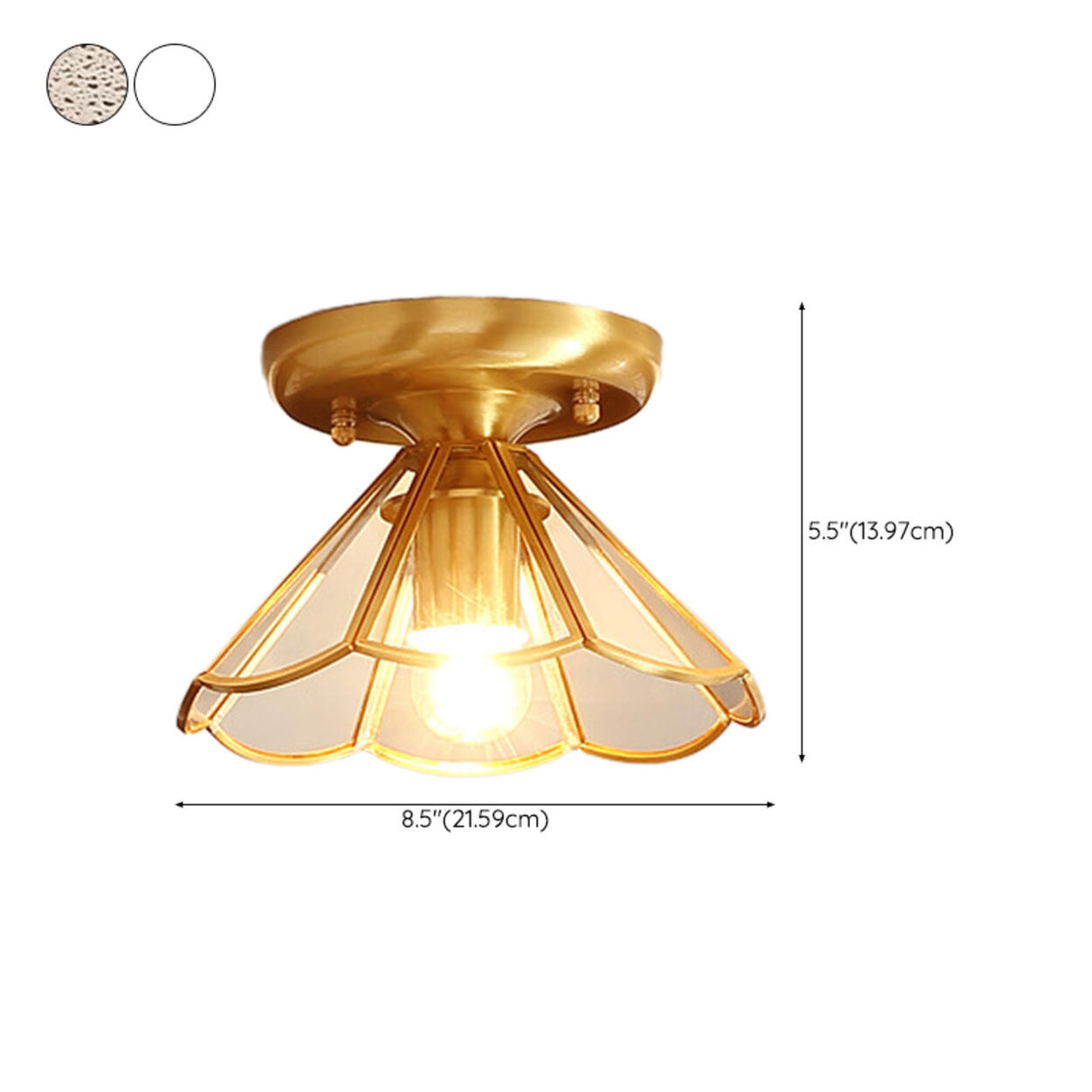 Vintage Brass Glass Petal Semi-Flush Mount Lamp Hallway 