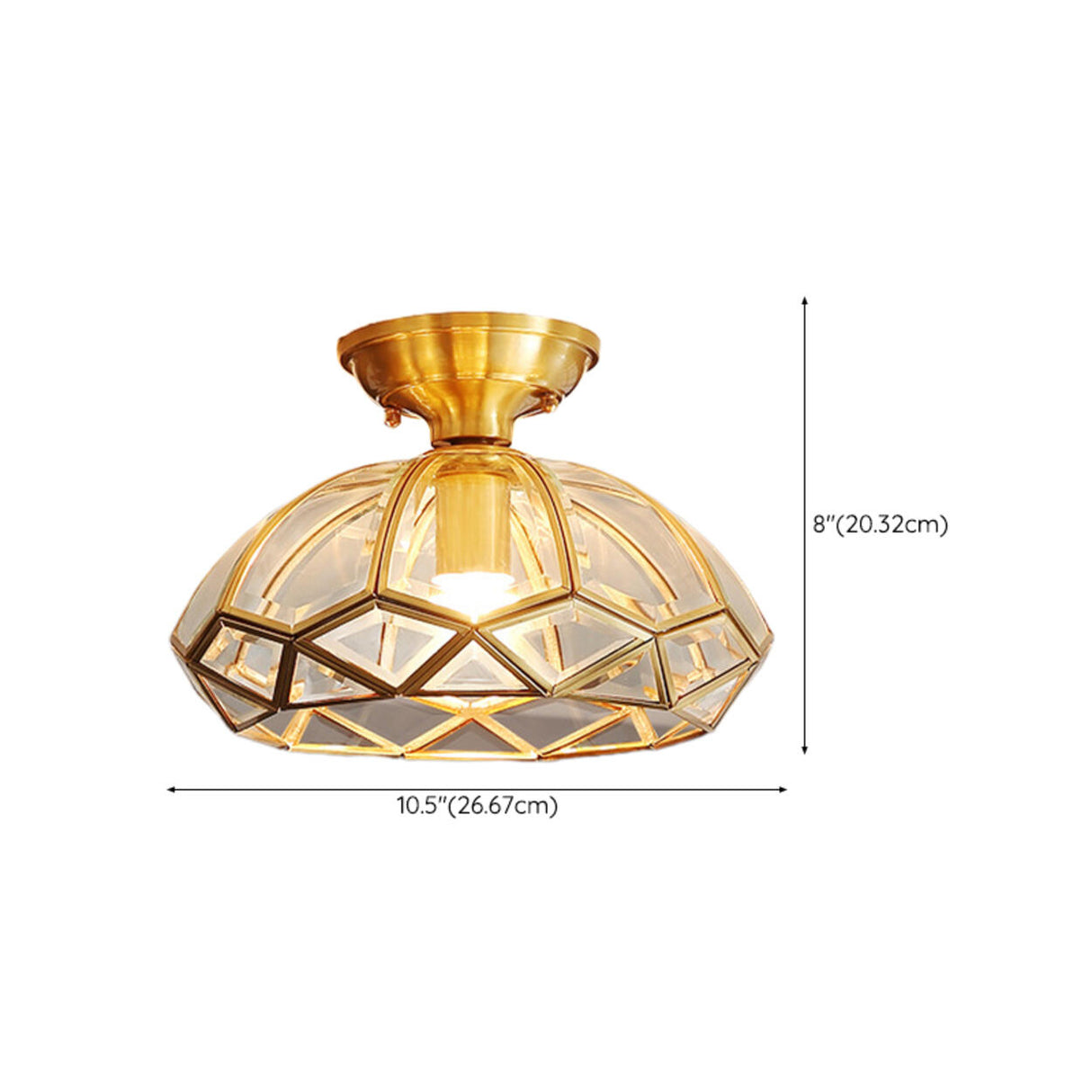 Vintage Brass Glass Petal Semi-Flush Mount Lamp Hallway Image - 20