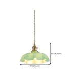 Vintage Brass Green Floral Glass Pendant Light Image - 19