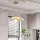 Vintage Brass Green Floral Glass Pendant Light Image - 4