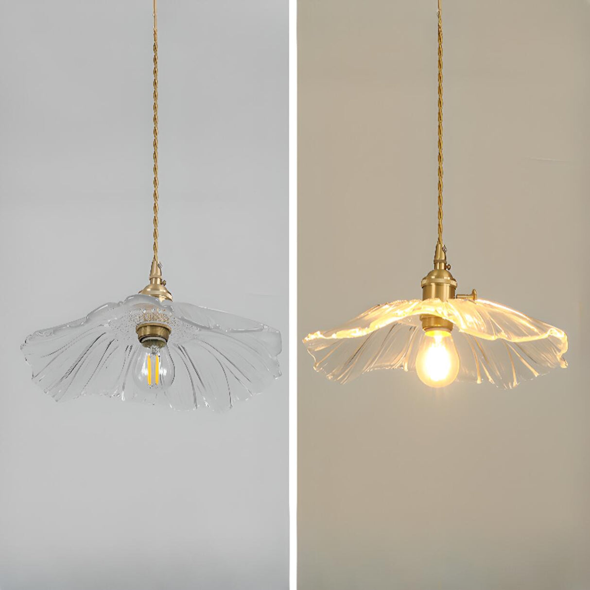 Vintage Brass Green Floral Glass Pendant Light Image - 6